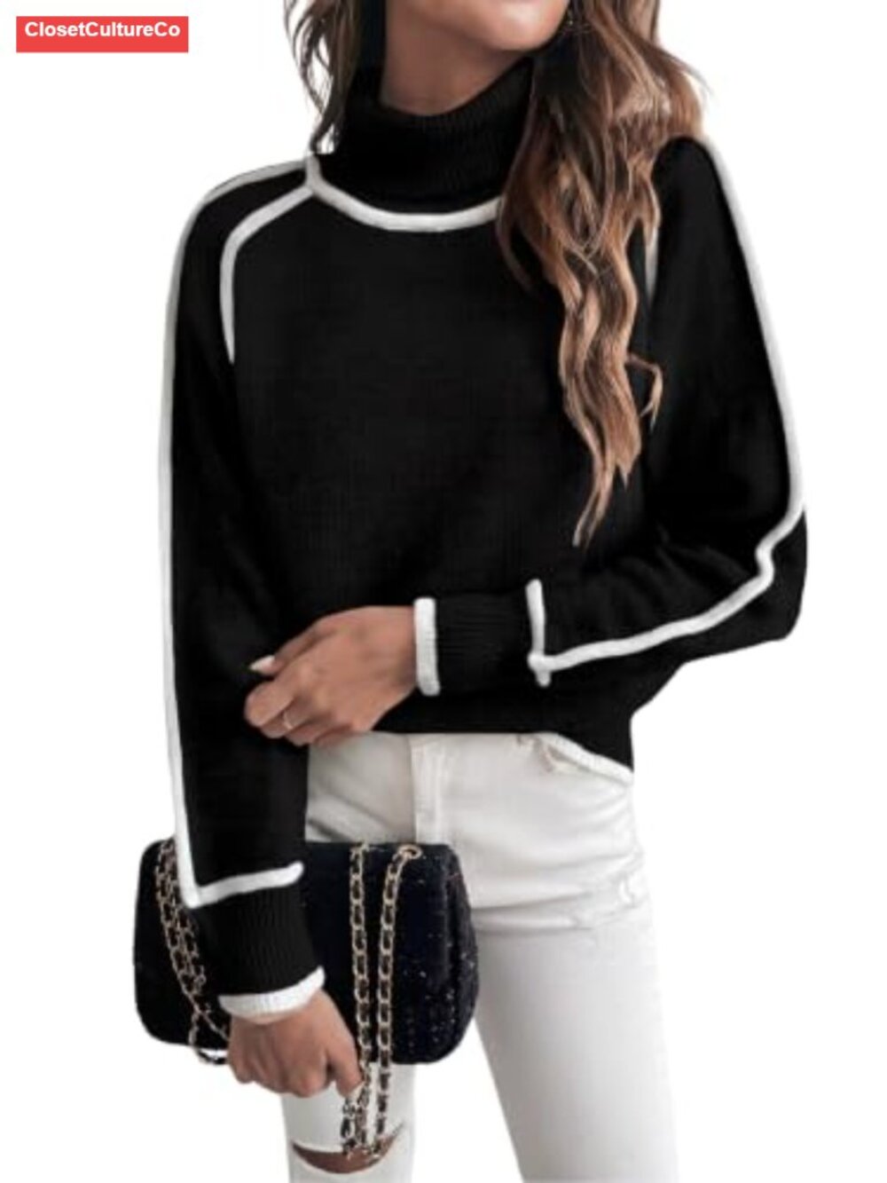 Turtleneck Pullover Sweater Loose Fit Knit Fall Winter Casual